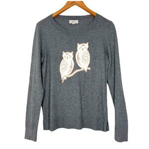 Loft Outlet Gray Cotton Owl Graphic Crew Neck Pullover Sweater Womens Small NEW